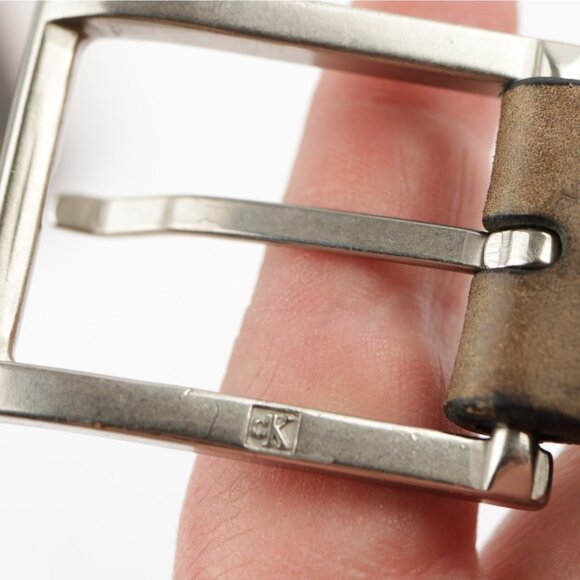 Calvin Klein Mens Belt Size 38 Genuine Leather Tan Khaki Beige Business Casual - Picture 12 of 16